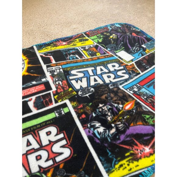 Star Wars Comic Book Fleece Blanket 24" x 58” Blue Yarn‎ Edging Great Condition - Picture 7 of 8